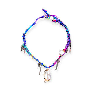 TROPICAL RAINBOW HEART PEARL AND CHAIN SILK ROCKSTAR CHOKER Joie DiGiovanni Necklace Joie DiGiovanni