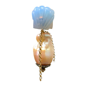 GLOWING SEASHELL BARBIE DIAMOND BAROQUE PEARL CHAIN STUDS Joie DiGiovanni Earrings Joie DiGiovanni