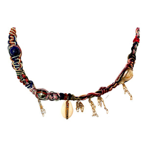 Rainbow Sapphire Cowrie Seashell Diamond Leather Rockstar Necklace Joie DiGiovanni Necklace Joie DiGiovanni