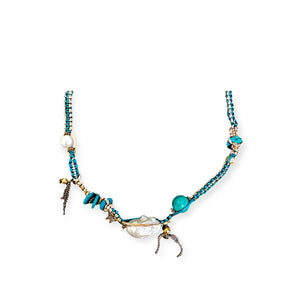 TURQUOISE BEACH BAROQUE PEARL LUCKY CHARM GOLD SILK ROCKER NECKLACE Joie DiGiovanni Necklace Joie DiGiovanni