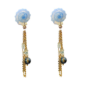 AQUAMARINE DREAM BLUE OPAL SEASHELL PEARL CHAIN STUDS Joie DiGiovanni Earrings Joie DiGiovanni