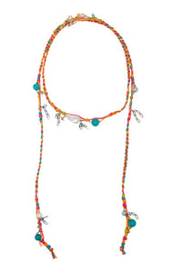 SANTORINI FIRE SUNRISE PEARL TURQUOISE LUCKY CHARM SILK ROCKER LARIAT Joie DiGiovanni Necklace Joie DiGiovanni