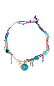 TURQUOISE UNDER THE SEA SHELL ROSE GOLD LUCKY CHARM SILK ROCKSTAR CHOKER Joie DiGiovanni Necklace Joie DiGiovanni