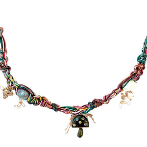 Psychedelic Rainbow Rose Gold Mushroom Leather Rockstar Necklace Joie DiGiovanni Necklace Joie DiGiovanni