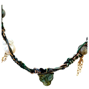 Sea Dream Labradorite Tiger Leather Rockstar Necklace Joie DiGiovanni Necklace Joie DiGiovanni