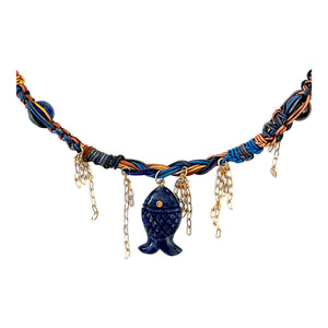 Dusk Ocean Deep Water Fish Leather Rockstar Necklace Joie DiGiovanni Necklace Joie DiGiovanni