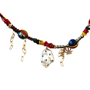 Rasta Rainbow Sapphire Diamond Pot Leaf Leather Rockstar Lariat Joie DiGiovanni Necklace Joie DiGiovanni