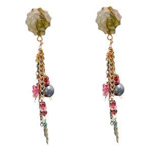 Santorini Sunset Seashell Freshwater Pearl Chain Studs Joie DiGiovanni Earrings Joie DiGiovanni