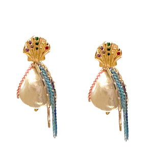 Rainbow Seashell Baroque Pearl Chain Studs Joie DiGiovanni Earrings Joie DiGiovanni